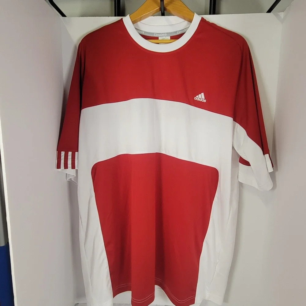 Adidas Clima365 Mens 2XL Red White Colorblock Tennis Masters Graphic T-Shirt